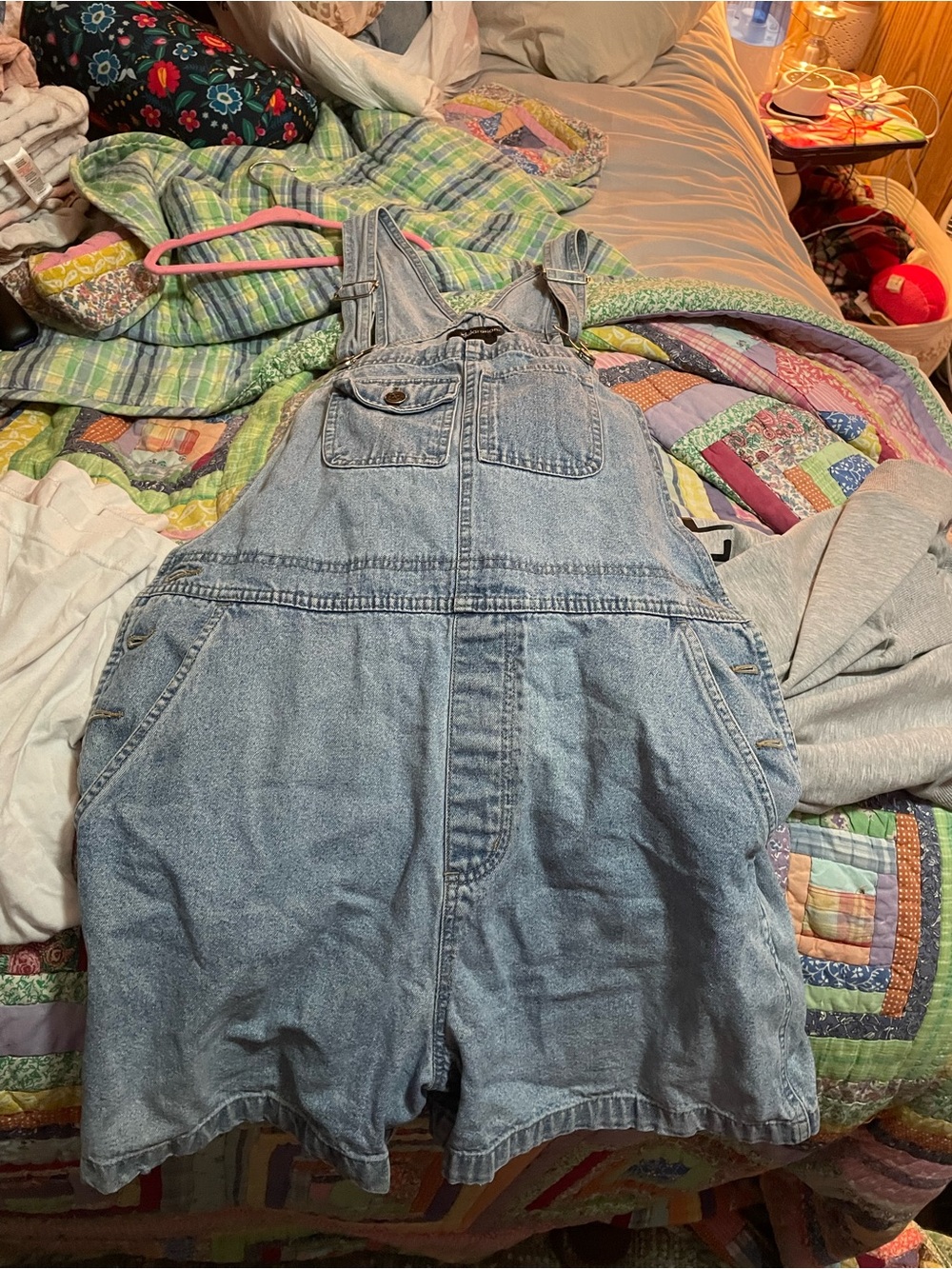 Light Blue Denim Kids Short Overalls with Front Pockets